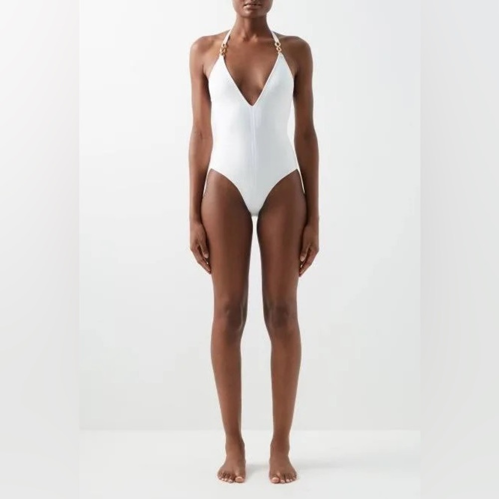 Melissa Odabash Naples HS plunge neck one piece swimsuit mazy white